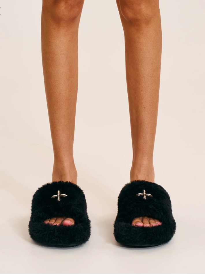 Smfk Compass Mode Unity Shearling Slipper Wild Black